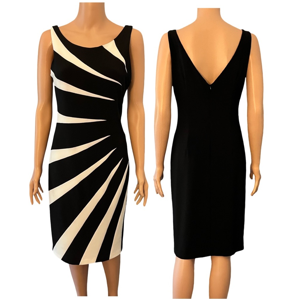 Joseph Ribkoff black and white asymmetrical dress.